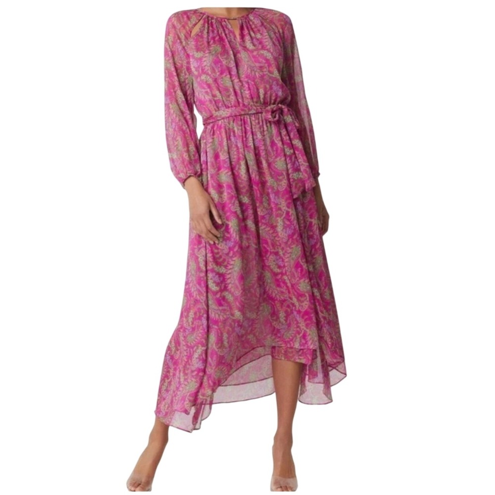 Misa‎ Los Angeles Dress Leila Pink Paisley Cut-Out Long Sleeve Midi Size M USA